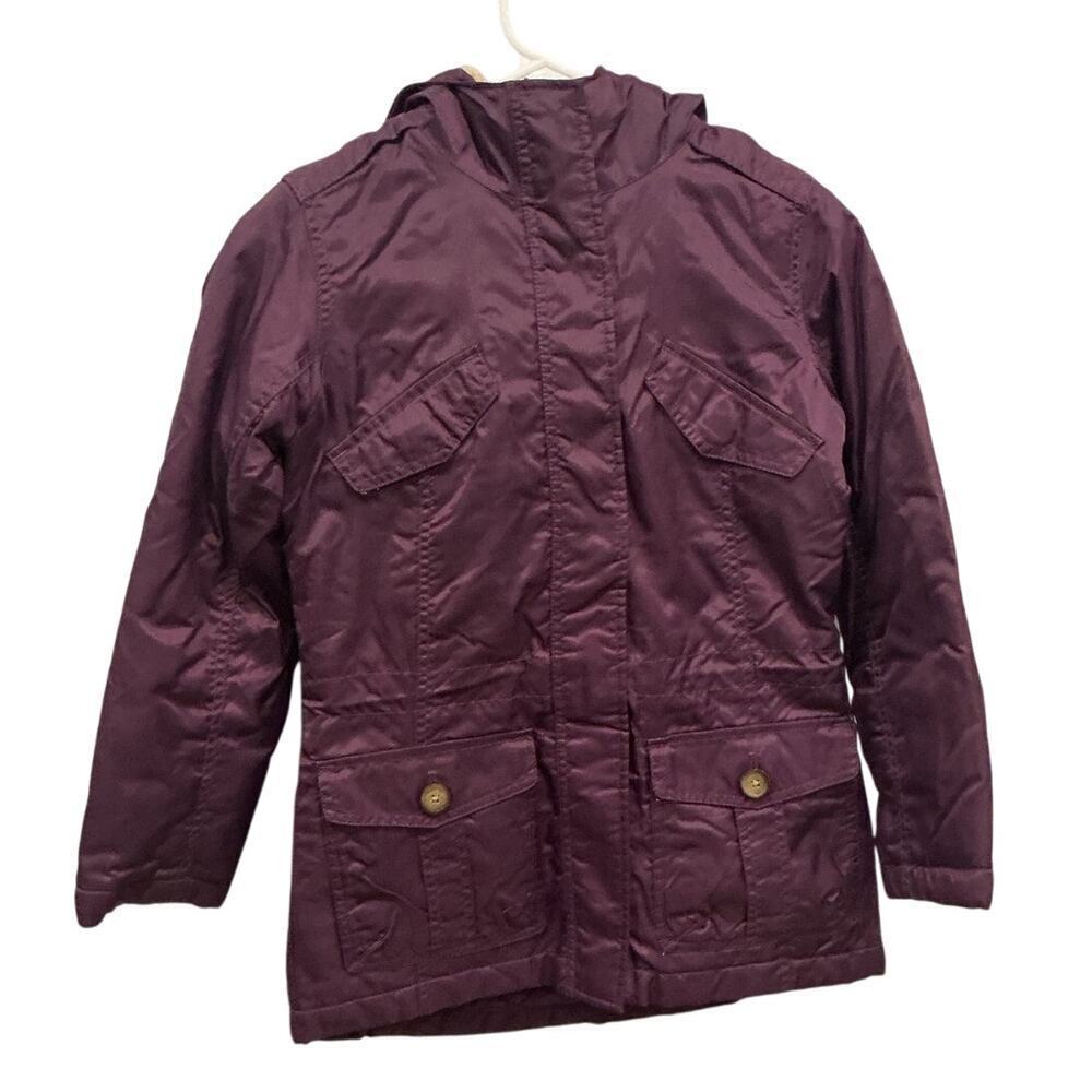 Lands End Kids Parka Coat Youth Small 7 8 Winter Jacket Purple Sherpa Lined Hood